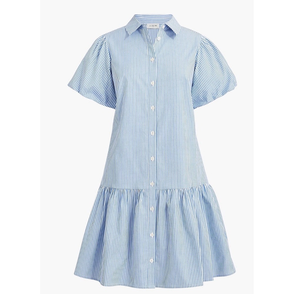 NWT J.Crew Factory Bubble Sleeve Mini‎ Dress 0 Blue White Stripes Coastal Garden
